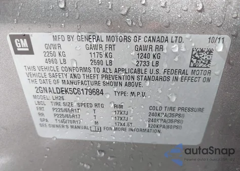 2012 Chevrolet Equinox 1Lt from USA, damaged, VIN 2GNALDEK5C6179684